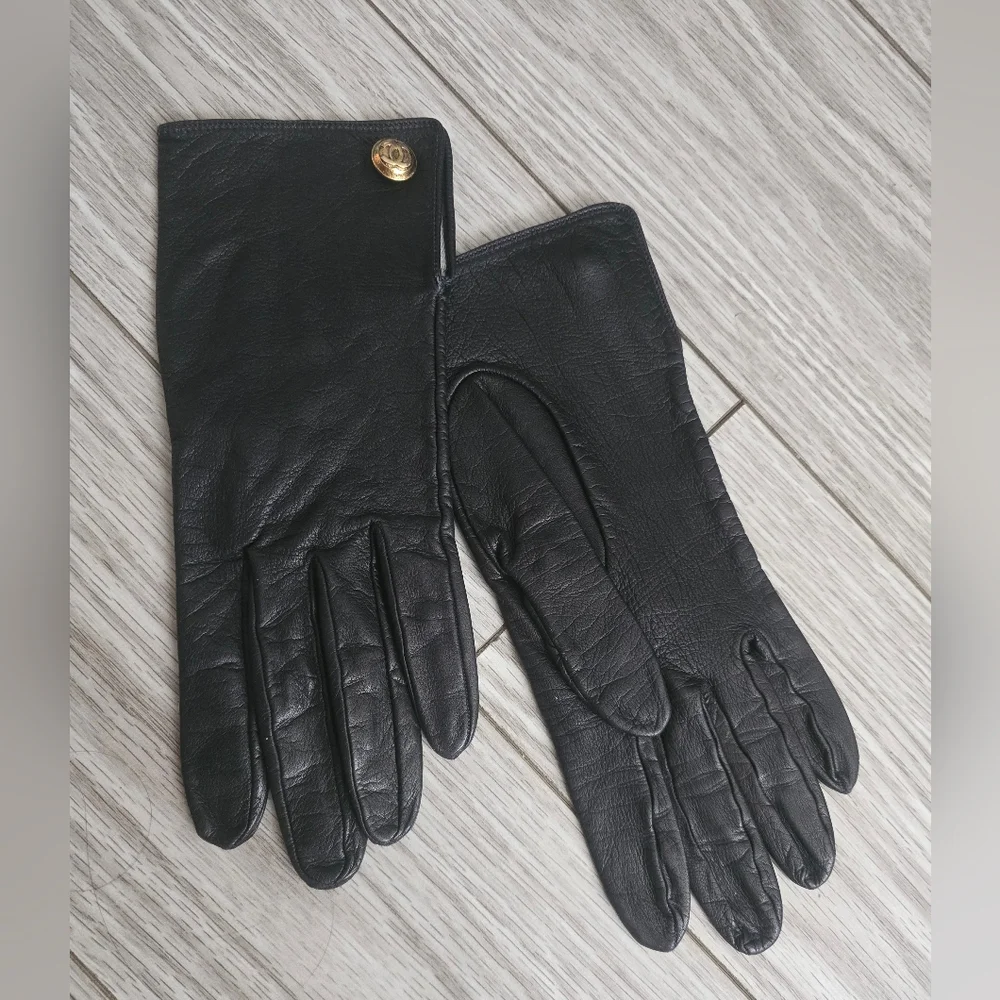 CHANEL Black Gloves with Gold Buttons Accents - Picture 3 of 7